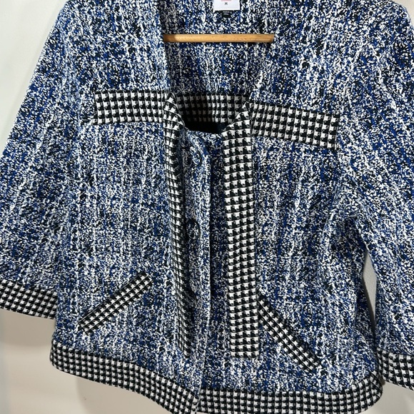 Cabi Woman's 21 Club Jacket and Skirt Set Hounds Tooth Black White Blue - Picture 5 of 14